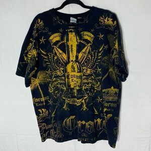 Yazbek Black Yellow Corona All Over Graphic Tee Crew Neck T Shirt 2XL